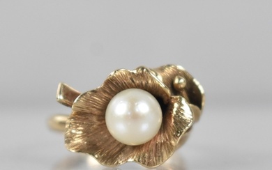 An Art Nouveau Style Pearl Mounted Floral Ring in Gold Metal...