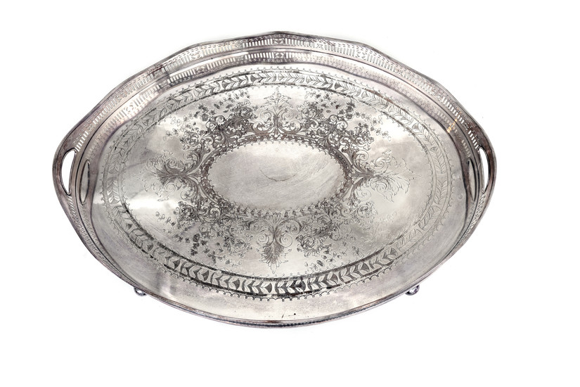 An English Silver Plate Oval Serving Tray