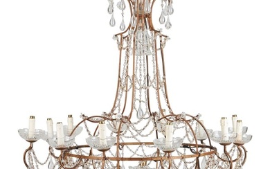 An Italian Rococo style iron and glass chandelier