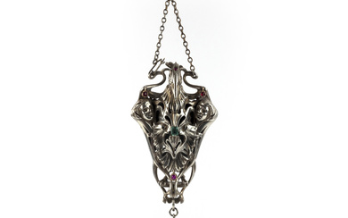 An unusual Art Nouveau silver and gem-set pendant, early 20th century