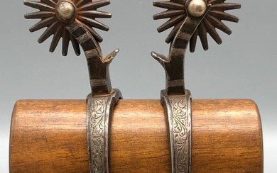 Antique California Spurs With Inlay Silver And Chased Iron Designs