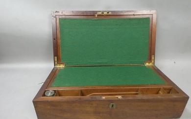 Antique Mahogany Wood & Brass Portable Writers Desk Box