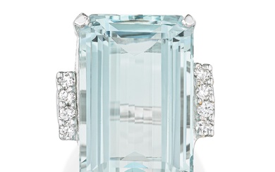 Aquamarine and Diamond Ring, GIA Certified