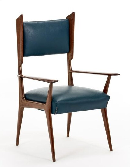 Armchair in solid mahogany with seat and back in green