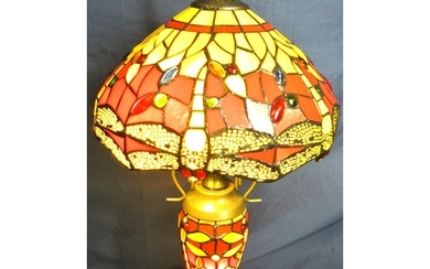Art deco style electric table lamp with ornate multi-coloure...