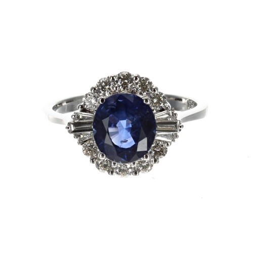 Attractive modern 18ct white gold oval sapphire and diamond ...