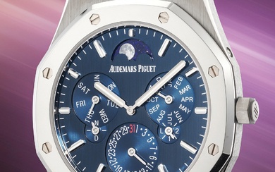 Audemars Piguet, Ref. 26586IP.OO.1240IP.01 A cutting edge and rare ultra slim titanium and platinum perpetual calendar wristwatch with moonphases, guarantee and presentation box