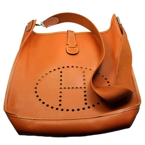 Authentic! Hermes Evelyne Orange Brown Epsom Leather GM