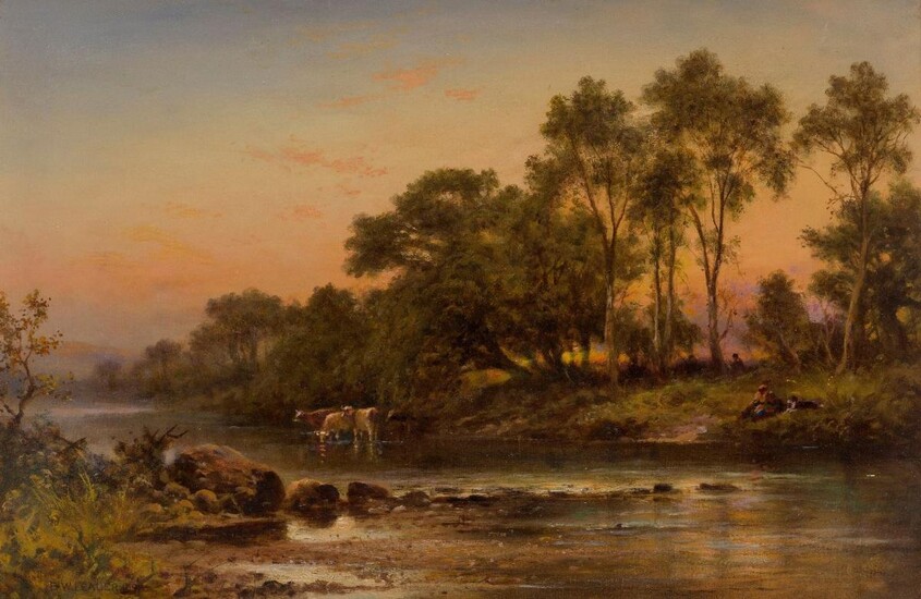 Benjamin Williams Leader, RA, British 1831-1923- The river at Dolgelly, Wales; oil on canvas, signed and dated 'B.W.LEADER.1897' (lower left), 41 x 61.2 cm. Provenance: Private Collection, UK. Note: Leader was a key landscape painter of...