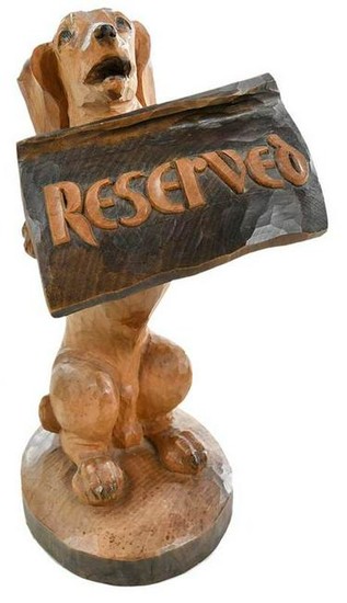 Black Forest Style Carved Dog with Sign