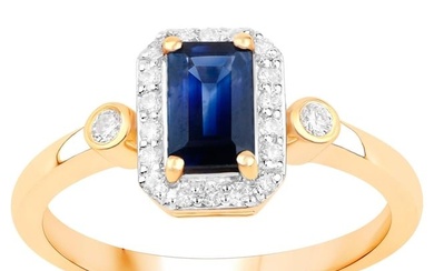 Blue Sapphire Ring With Diamonds 1.08 Carats 14K Yellow Gold