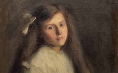 British Oil on Canvas, Late 19th C., "Portrait of a Young Girl", H 20" W 16"