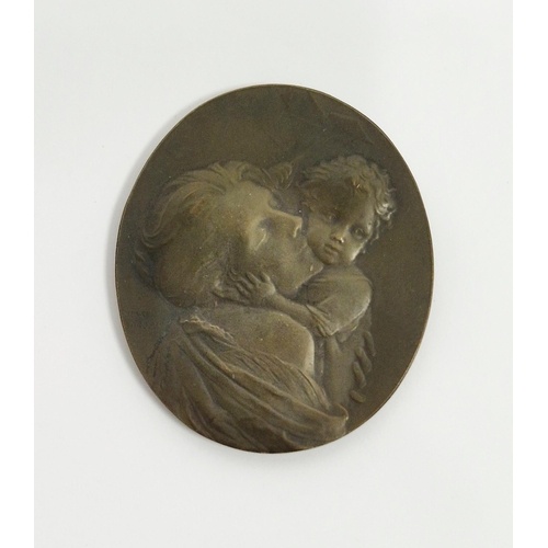 Bronze medal signed by Henri Dropsy (1885-1969), mother hold...