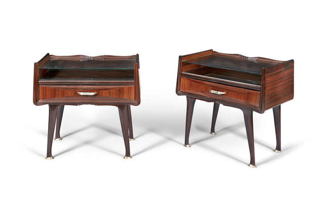 CABINETS A pair of rosewood bedside tables, with...