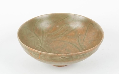 CHINA, Longquan, 13th. Olive green enamelled stoneware bowl...