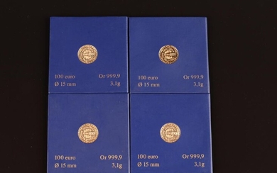 CURRENCY in 24k (four) gold 100 euros. Currency of Paris....