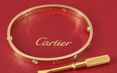 Cartier 18K LOVE Bracelet 4 Diamonds, 0.42 CTW