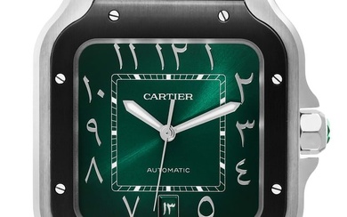 Cartier Santos de Cartier Green Arabic Dial Steel Mens Watch WSSA0055 Unworn