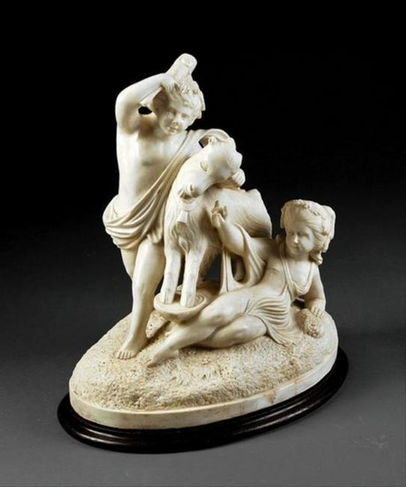 Carved Marble Bacchanalian Figural Group