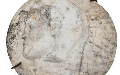Carved Marble Portrait Plaque with Female Head