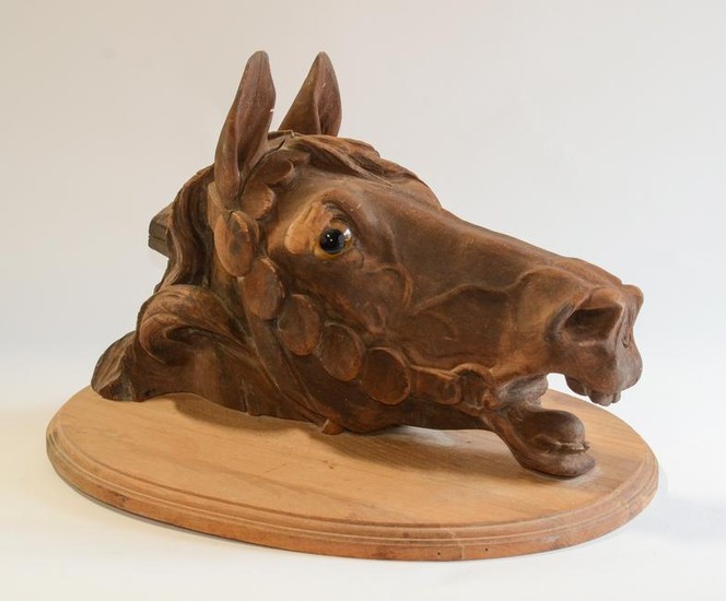 Carved wood Illions carousel horse head, c 1900