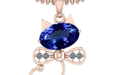 Certified 4.75 Ctw VS/SI1 Tanzanite And Diamond 14k Rose Gold Victorian Style Necklace
