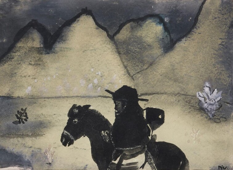 Charles Higgins ('PIC'), Scottish 1893-1980 - Indian Woman with Pony; watercolour and gouache on paper, signed lower right 'PIC', 12.2 x 17 cm (ARR) Provenance: with The Reid Gallery, London, cs.1337 (according to the label attached to the reverse...