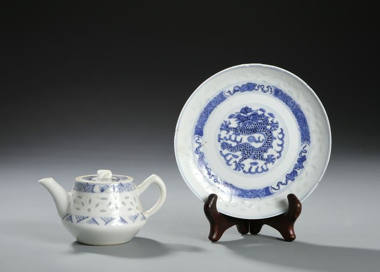 Chinese Blue and White Teapot and Dish