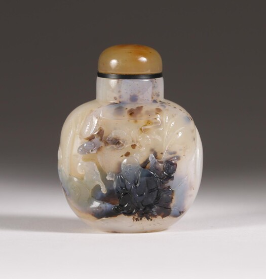 Chinese Carved Agate Snuff Bottle, 19th Century CCW1G