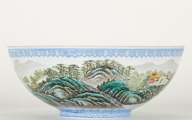 Chinese Eggshell Porcelain Bowl w/ Mountain Scene