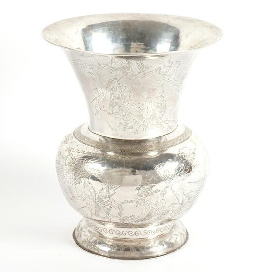 Chinese Export Silver Story Vase