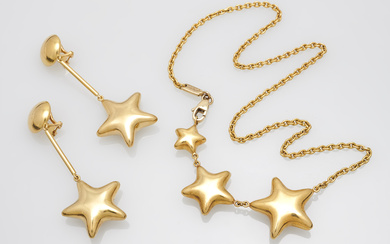 Collier et paires de pendants d'oreilles en or jaune et et étoiles