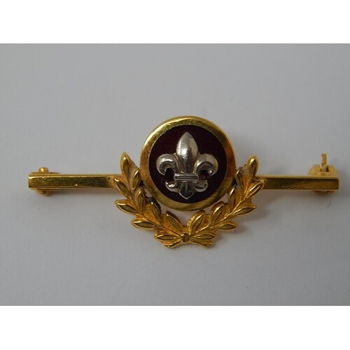 Continental 8ct Gold Pin Brooch with White Gold Fleur de Lys...