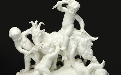 Continental European Blanc de Chine Putti and Goat Figural Group
