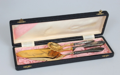 Cutlery set (3 pieces) Silver, proof 875 guilding. Large cake spatula 28.5 cm, small dessert spatula 24 cm, skimming spoon 16 cm