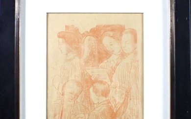 D'après Maurice DENIS (1870-1943) : Fragment d'une décoration d'église, trois anges chanteurs et deux enfants...