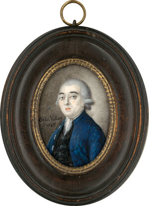 De La Vollière – Miniatur Portrait des Charles Clark of Westminster in blauer Jacke, plus Kinderminiatur