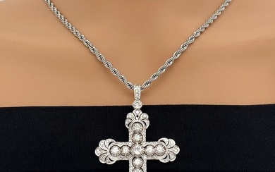 Diamond And 14g White Gold Cross Necklace