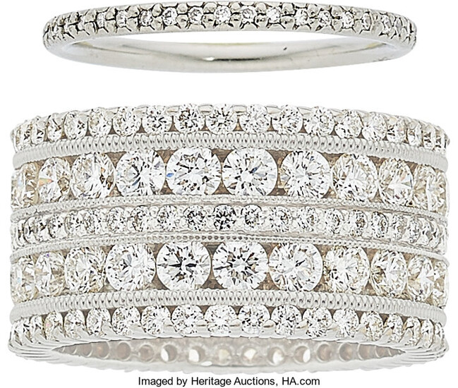 Diamond, Platinum, White Gold Eternity Bands The lot includes...
