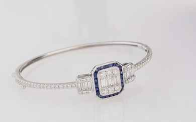Diamond, Sapphire, 18k White Gold Bracelet.