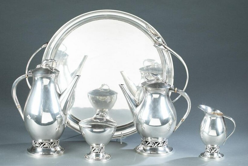 Durham Silver Co. "Blossom" sterling tea set.