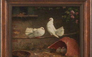 EUPHEMIE MURATON (1836 - 1914) OLIO su tela "Colombi"