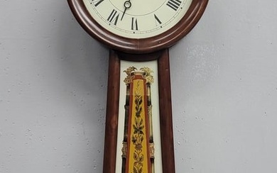 Early 19th Century American Mahogany Weight driven banjo clock with paint decorated glass & very