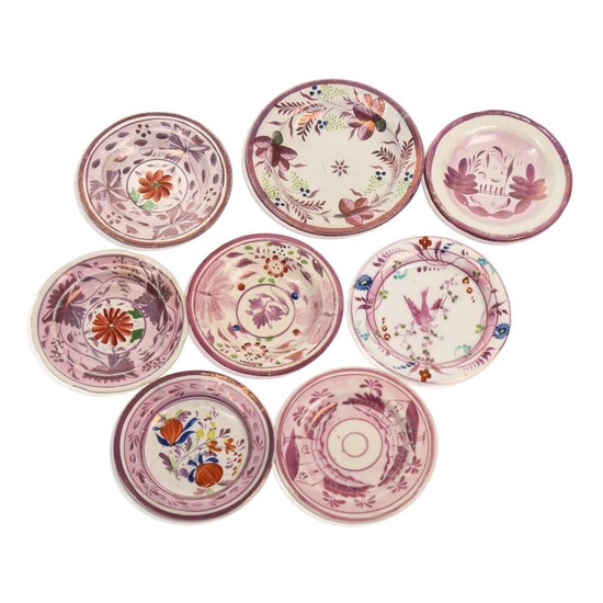 Eight Pink Luster Cup Plates.