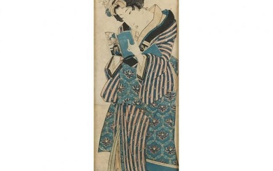 Eisen Ikeda (Japanese, 1790-1848), Kakemono-e Woodblock Print of a Beauty Reading