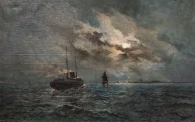 Emile Maillard (1846-1926), 'Ostende, la nuit au large', 1900, oil on canvas, 125 x 200...