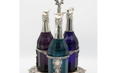 Exceptional quality Victorian three bottle cruet and stand, ...