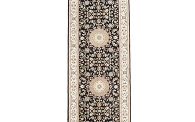 Extra Fine Dark Navy Floral 3X12 Indo-Nain Oriental Runner Rug Hallway Carpet