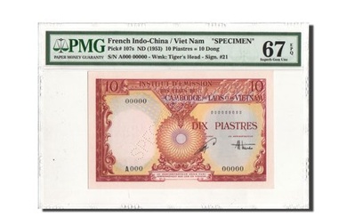 FRENCH INDO-CHINA, 10 Piastres = 10 Dong, Specimen, UNC(65-70), PMG,...
