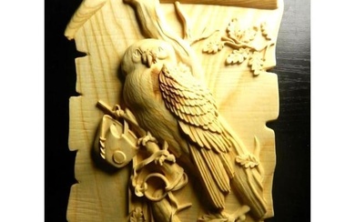 Falconry Carved Wooden Scroll Plaque